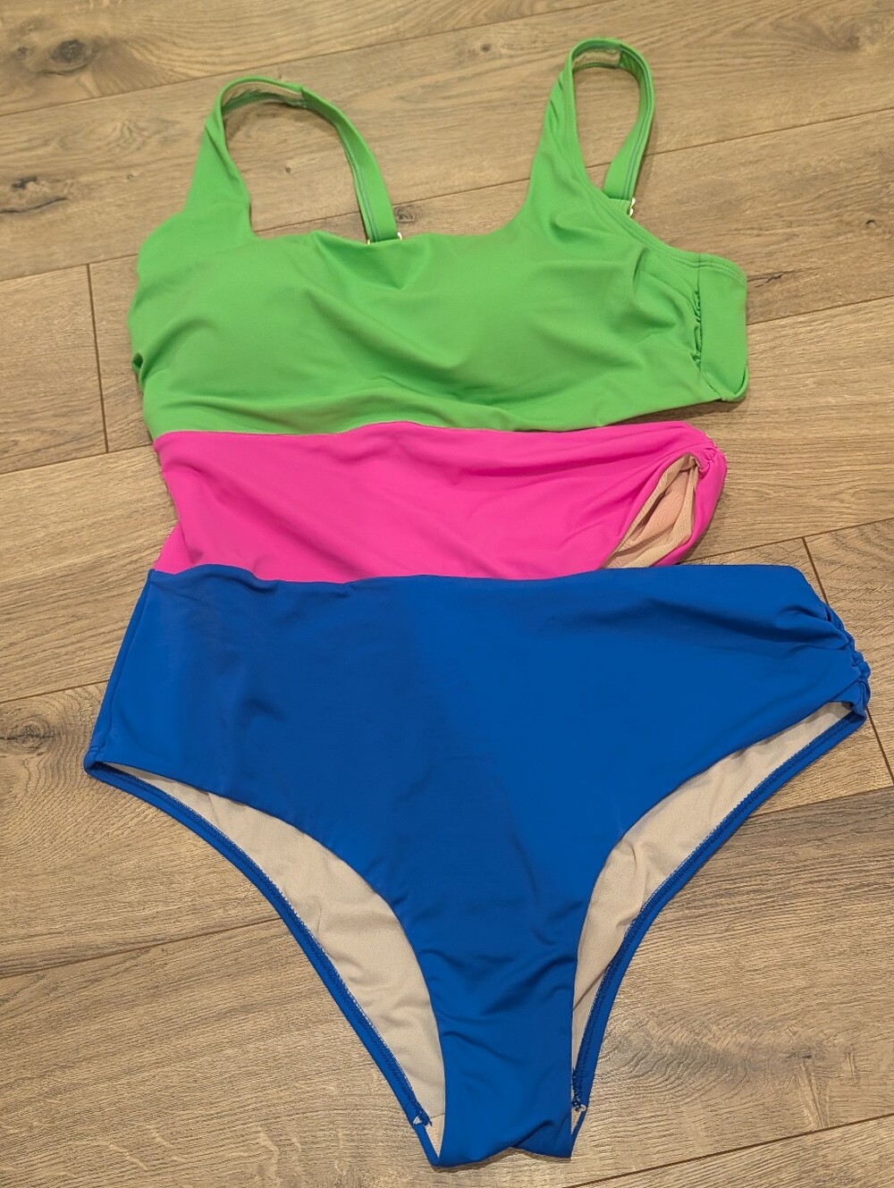 Colorblock One-piece Swim Set in Green, Pink & Blue